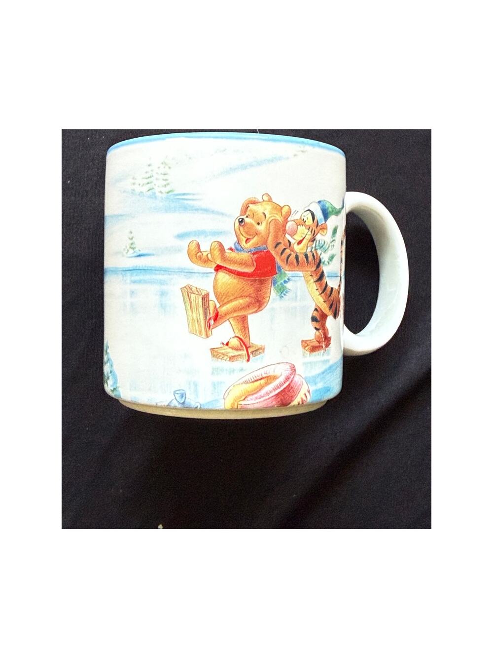 Vintage 1996 Disney Store Pooh's Winter Wonderland Ceramic Mug Ice Skating 12oz